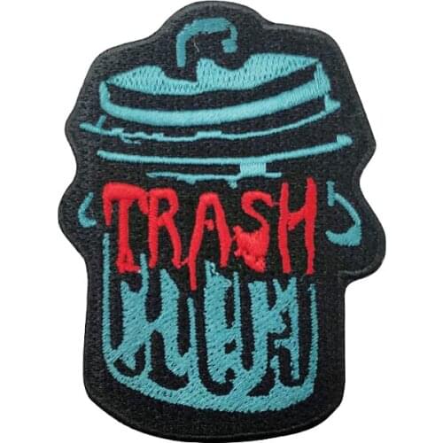 Trash Can Embroidery Patch Iron on Patches Cartoon Kids Appliqued Garment Accessories DIY for Clothing Custom Child Decoration
