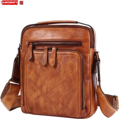 Genuine Leather Mens Bag Leather Men Messenger Bag Casual Shoulder Bag Korean Retro Handbag Small Crossbody Bags 2021 New Tide