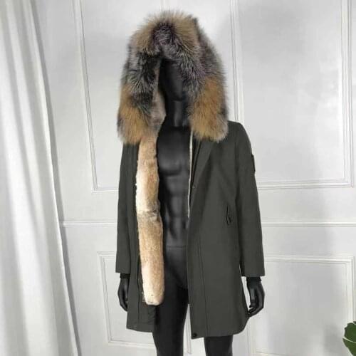 Parka Jacket man Winter Warm Fashion Hooded Real Fur Parkas Natural Rabbit Fur Lined Outwear
