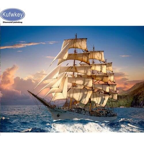 DIY Full Square Round Drill diamond painting Sailing At Sunset mosaic embroidery landscape 5D Cross Stitch Kit home decor