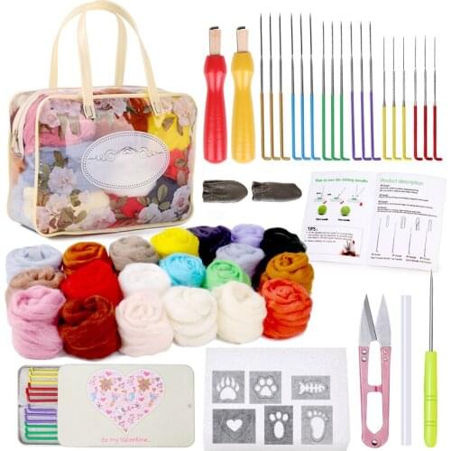 LMDZ Felting Kits for Beginners, Wool Felting Kit with Wool Roving (15g / Color), Needle Felting Needles, Foam Mat and Wool