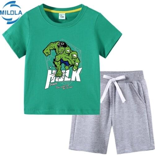 Disney Marvel Avengers Hulk Baby Boy Clothes Sets Summer Tees Cotton Tops Pants 2Pcs Children Outfits Kids Sport Suits Clothes