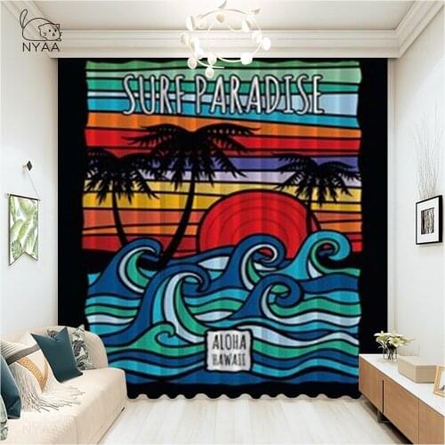 Aloha Hawaii Summer Beach Curtains Living Room For Bedroom Surf Text Travel Curtains Decoration Kitchen Curtain Micro Shading