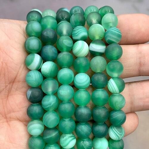 Natural Matte Green Stripe Agates Diy Bracelet Necklace Banded Lace Onyx Beads for Jewelry Findings 15" Strand 4 6 8 10 12 14MM