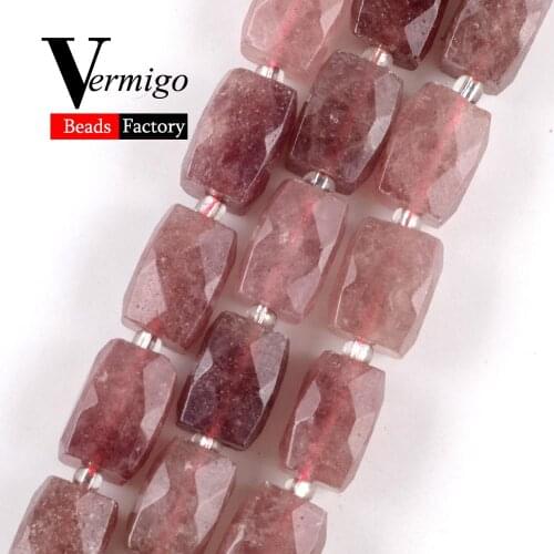 Natural Faceted Strawberry Quartzs Cuboid Gem Stone Spacer Beads For Jewelry Making DIY Bracelets Necklaces 11*15mm 21pcs 15"