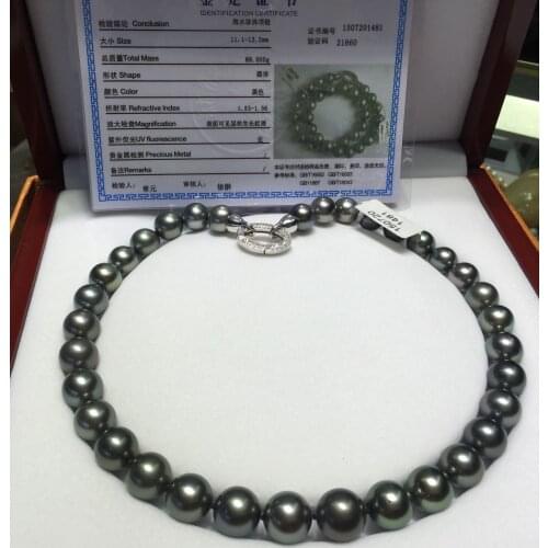 Fine Jewelry 10-11mm Tahitian Natural Black Pearl Necklace