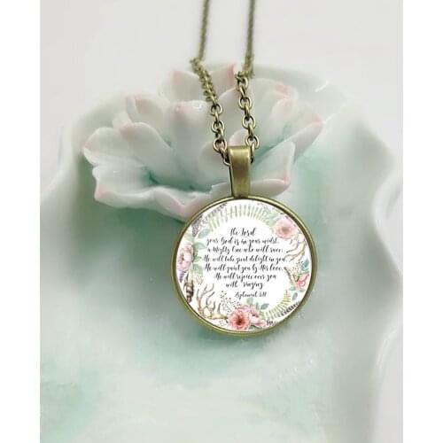 New The Lord your God in your midst Zephaniah 3 17 Bible Verse Charm Necklace Quote Jewelry Fashion Gift for Christian Women