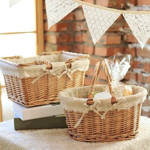 Portable Flower Basket Fruit Organizer Rattan Bread Snack Storage Basket Picnic Bag Gift Wrapping Organizer Craft Decoration