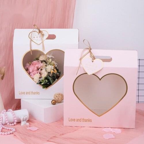 Portable Flower Box With Heart-Shaped Window New Square Hollow Flower Arrangement Packaging Box MotherS Day Bouquet Gift Boxes
