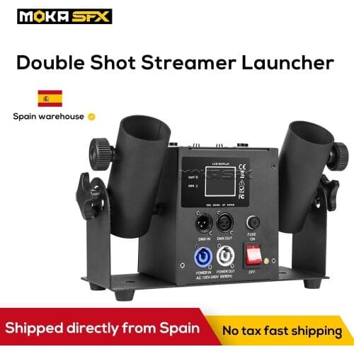 Spain and China ship MOKA SFX 2 Shot Confetti Machine Double Shot Streamer Launcher Electric Confetti Blaster DMX Remote Control