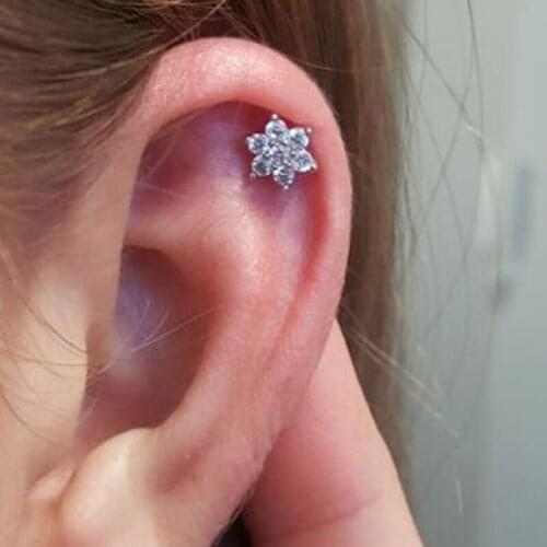 1 Piece Short Bar Stainless Steel Flower Zircon Flowers Lip ring piercing labret Tragus Ear Bone Earrings Piercing Body Jewelry