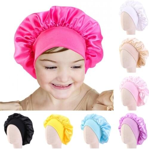 Baby Kids Satin Wide Band Sleeping Hat Night Cap Hair Care Beanie Turban Bonnet Children Girls Head wrap Scarf Bandana Headwear