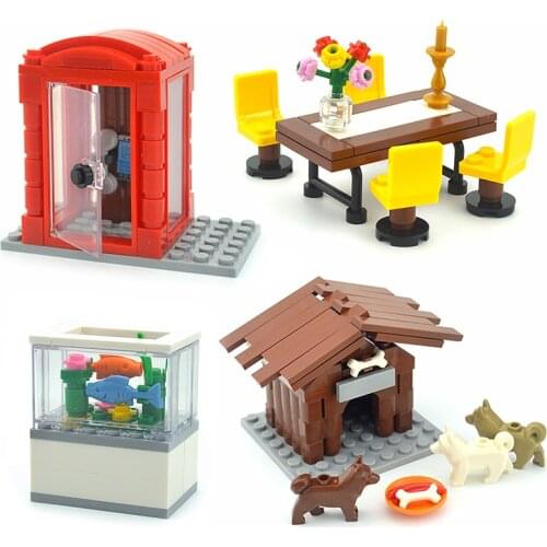 Building Blocks House Living room Accessories Telephone booth Bar TV Computer Sofa Tables DIY Chicken coop Set City MOC Bricks