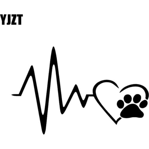 YJZT 15.5CM*13.1CM Heart Beat Paw Dog Cat Pet Lover Animal Art Car Sticker Decoration Black/Silver C2-3107