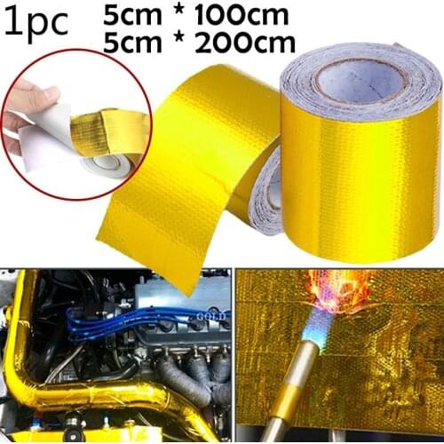 Gold Car Thermal Exhaust Tape Air Intake Heat Insulation Shield Wrap Reflective Heat Barrier Self Adhesive Engine Universal 1/2M