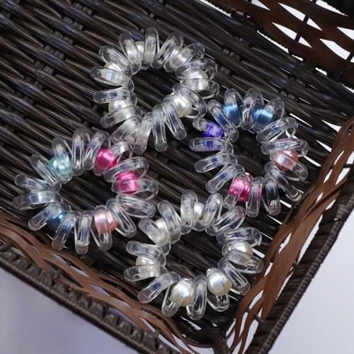 1Pc Girls Women Telephone Cord Elastic Ponytail Holders Thick Hair Ring Accessories Fashion Pearls Transparent Tie Gum