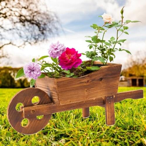 1PCS Wooden Cart Flower Pot Fleshy Ornamental Creative Garden Household Shop Window Flowers Pot Wheelbarrow Planter Garden Decor