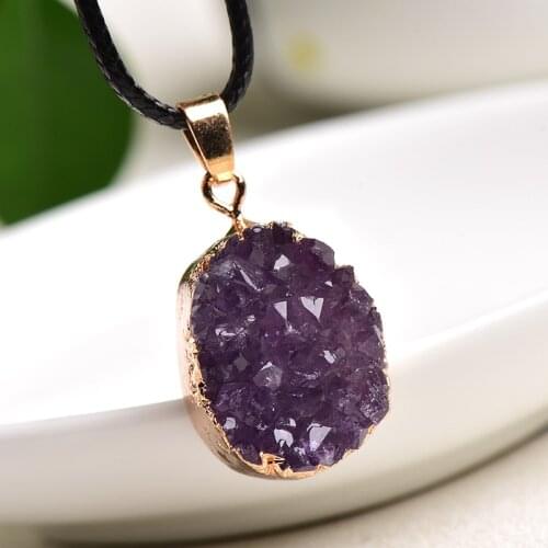 1PC Natural Crystal Pendant Necklace Brazil Amethyst Crystal Random Shaped Stones Reiki Fashion Mineral Jewelry For Unisex Gifts