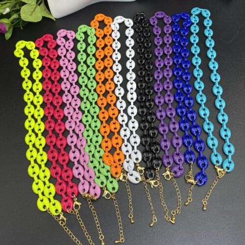 10pcs/lot Colorful Brass Big Pig Nose Chain Necklace Chunky Choker Necklace for Women