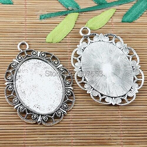10pcs tibetan silver tone rim photo frame cabochon settings (38x29mm) EF1994
