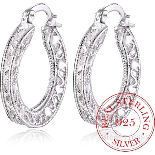 100% 925 Sterling Silver Hoop Earring Korean Vintage Hollow Heart Party Earrings for Women 2020 Wedding Party Jewelry Gift 2020