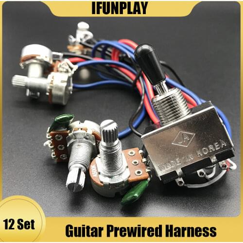 6/20set Guitarra Wiring Harness Prewired 2v2t 3 way Toggle Switch Jack 500k Pots for Gibs LP Electric Guitar Replacement