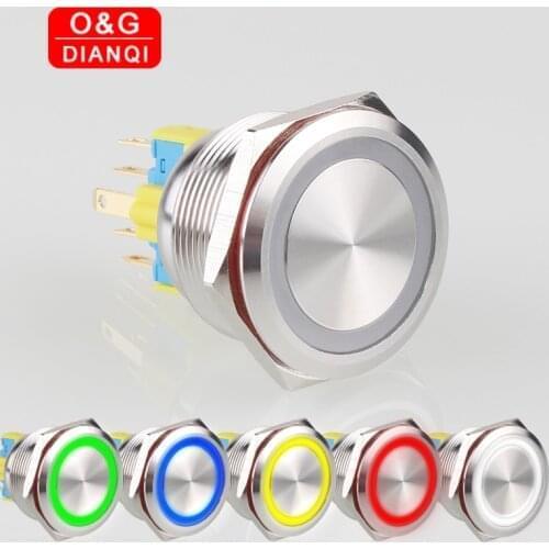 25mm Waterproof Push Button Switch Blue Ring Led Light Momentary Push Button Metal for Boat Car DIY Switch