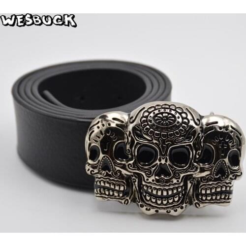 5 PCS MOQ WesBuck Brand Metal Three Skull Head Belt Buckle Accessories