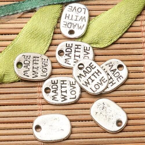 60pcs dark silver color oval shaped MADE WITH LOVE lettering charms EF2706