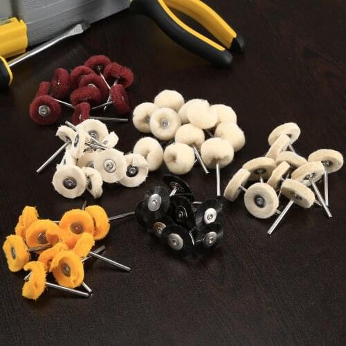 60Pcs Mixed Set 25MM Polishing Buffing Fine Wool Felt Cotton Wheel Brushes with 1/8" Shank for Jewelry Metal Grinder Rotary Tool