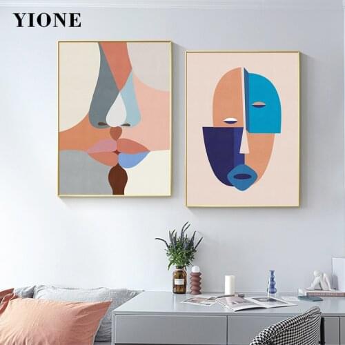 Abstract Geometric Splice Face Canvas Paintings Nodern Woman Lover Kiss Art Wall Picture for Living Room Poster and Prints Decor