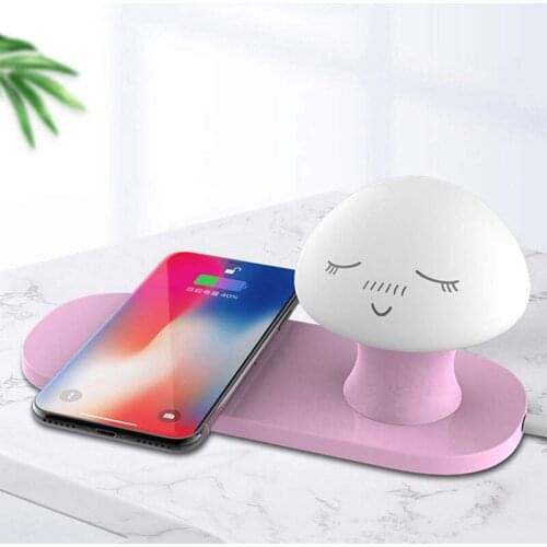 10W Wireless Charger with Touch-Control Mushroom Night Light Wireless Charging Pad Designed for iPhone Xs MAX/XR/XS/X/8