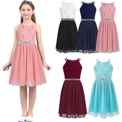Princess Flower Girl Dresses Kids Sleeveless Sequined Floral Lace Shiny Tulle Pageant Dress Wedding Party First Communion Gown
