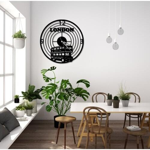 London Large Black Metal Quiet Wall Clock Modern Stylish Design Items for House Living Room Study Room Bedroom Office Decoration
