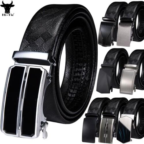 Black Genuine Leather Mens Belts for Dress Jeans Automatic Buckles Ratchet Men Pants Suit Waistband Strap Casual Formal Business