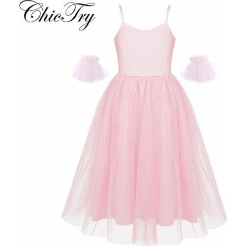 Childrens Ballet Tutu Romantic Style Long Tutu Ballet Dance Costumes Ballerina Dress with Ruffled Arm Sleeves for Performance