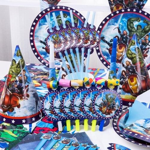 Disney The Avengers Marvel Decoration set Disposable tableware cup plate straw boy Childrens birthday party decoration set