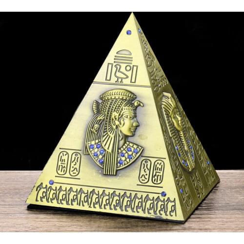 Home Decor Retro Pyramid Piggy Bank Bronze Statue Coin Can Egyptian Carving Pharaoh Pyramid Model World Miracle Tourist Souvenir