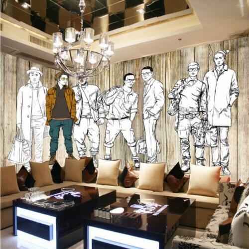 Drop Shipping Custom Photo Wallpaper Custom Retro Wood Bar KTV TV Backdrop Painted Men Clothing Store Decoration Wallpaper Mural
