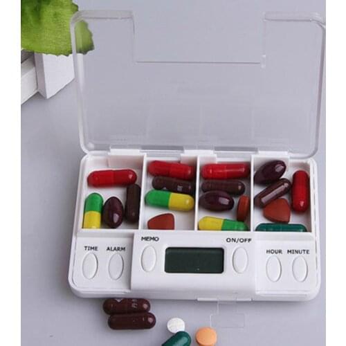 4 Grid pill box medicine Storage Box Electronic Timing Reminder Medicine Boxes Alarm Timer Pills Organizer Pill Drug Container