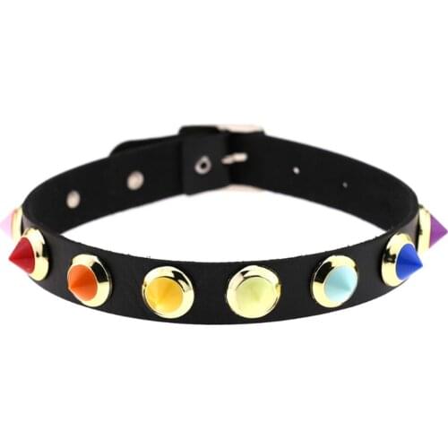 Element of new style punk mixed color necklace tide male candy color exaggerated rivet skin collar collar chain clavicle chain