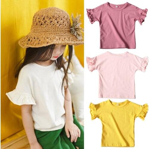 Korean Style Kids Girls T Shirt Summer Cotton Toddler Tops Tees Children Clothing Short Sleeve Girls T-shirts BC557