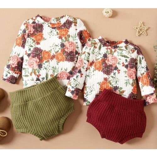 0-18M Newborn Baby Girl Long Sleeve Floral T-shirt Tops Bloomers Shorts 2PCS Outfits Spring Autumn Clothes Set