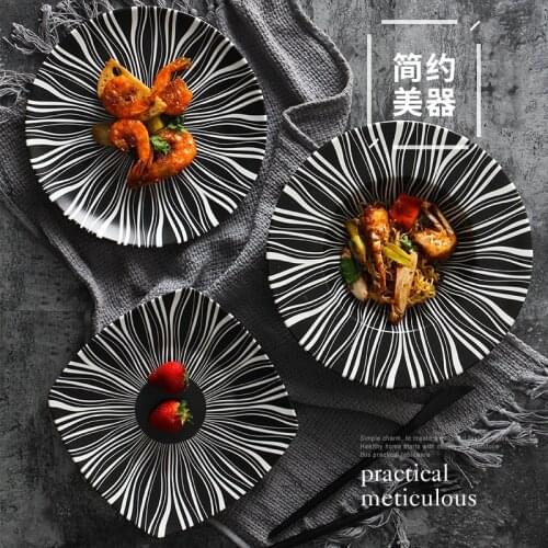 Ceramic tableware matte black Nordic creative Western steak breakfast pizza cake tray