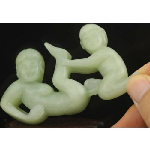 Chinese old natural jade hand-carved statue pendant