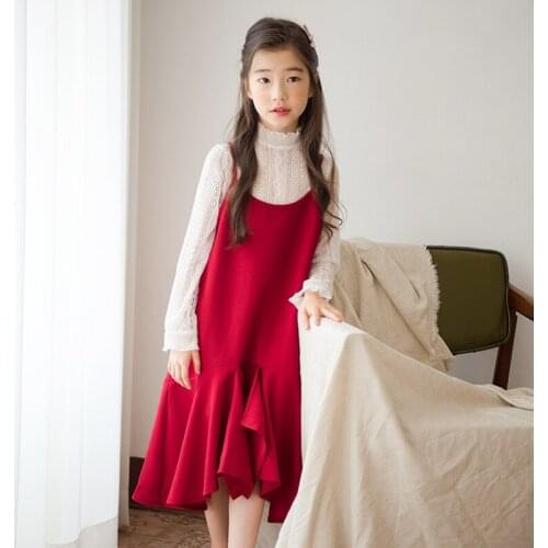 Childrens Sets Girls Clothing Sets Lace Shirt Sling Dress Set Boutique Kids Clothing Autumn Winter Teen Clothes Girls 14 Years