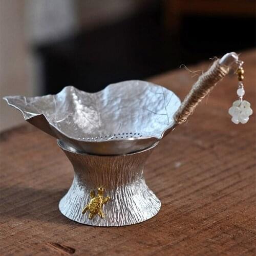 Creative Handmade Pure Tin Tea Filter Leaf Shape Infuser with Pendants Metal Tea Strainers Kungfu Tea Accessories Home Decor