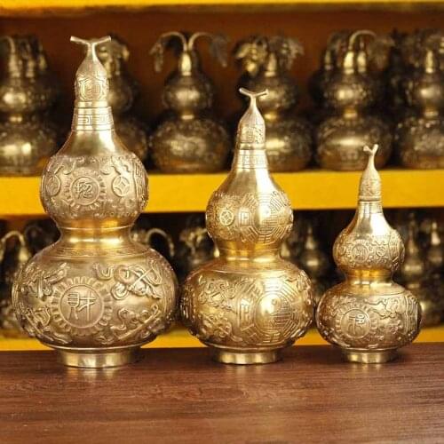 Copper Gourd Ornament 20cm 30cm Bagua Chinese Fengshui Ornament Home Decor Desk Decoration Eight Diagrams