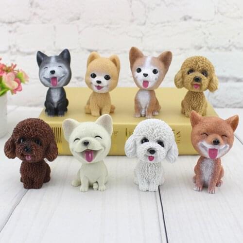 Simulation Pet Dog Pug Poodle Standard Schnauzer Samoyed Action Figure Cute Shaking Head Puppy Car Desktop Decoration Model Toys