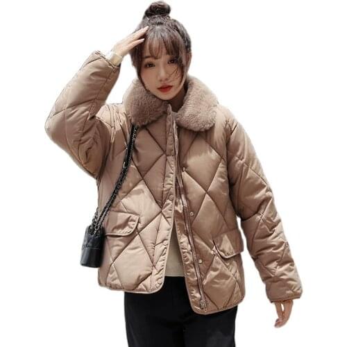 Fashion Winter 2021 Womens Coats 2021 New Winter Parkas Thickened Short Down Padded Jacket Coat Loose Diamond Bread Coat